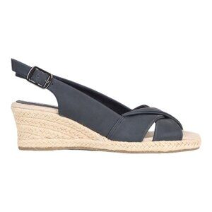 Easy Street Women's Maureen Espadrille Wedge Sandal in Navy Blue -‎ Size 8 WW